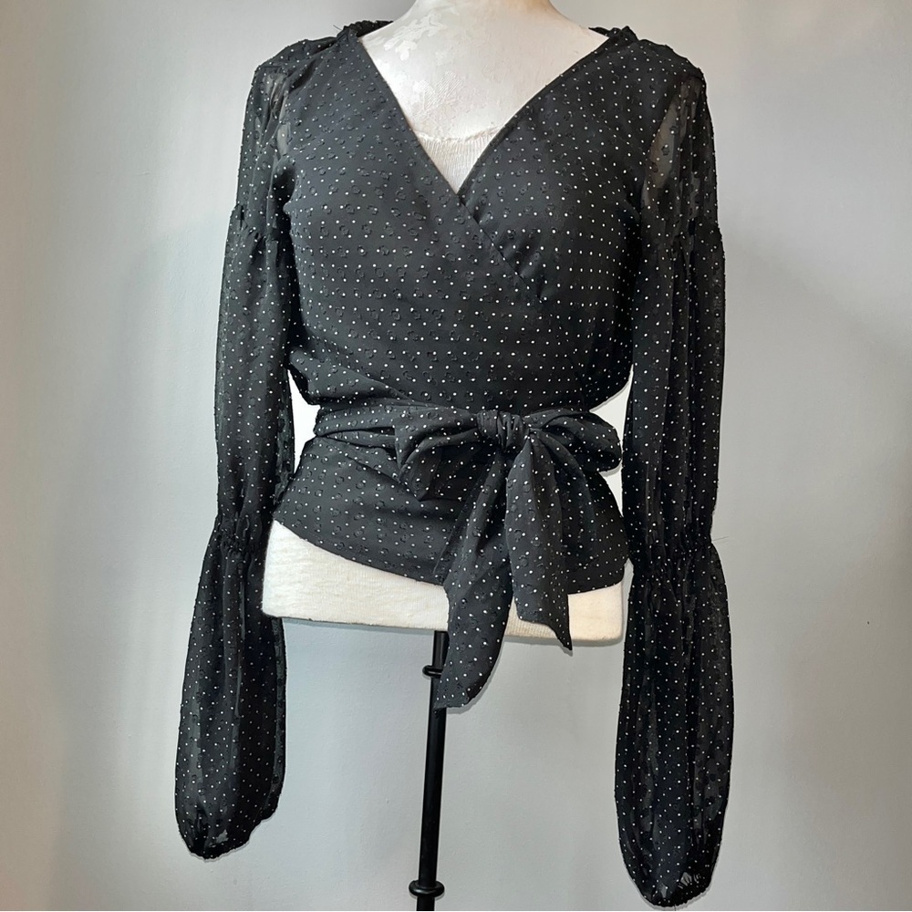 Club Monaco Darlana Wrap Blouse Black Polka Dot - Picture 2 of 14
